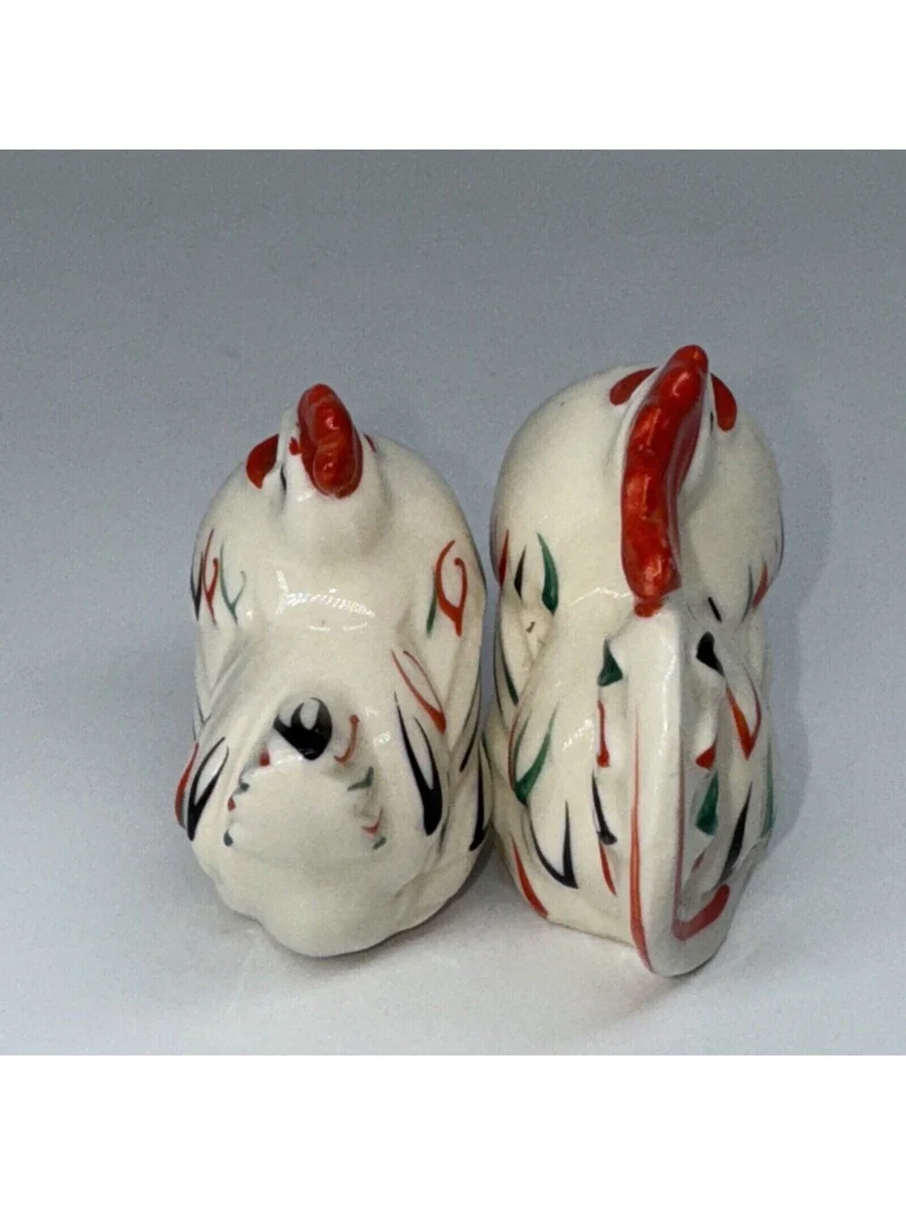 Vintage Rooster Hen Chicken Salt And Pepper Shakers Ceramic MADEIN SLOVAKIA USSR